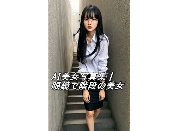 d 587589pl - AI美女写真集┃眼鏡で階段の美女